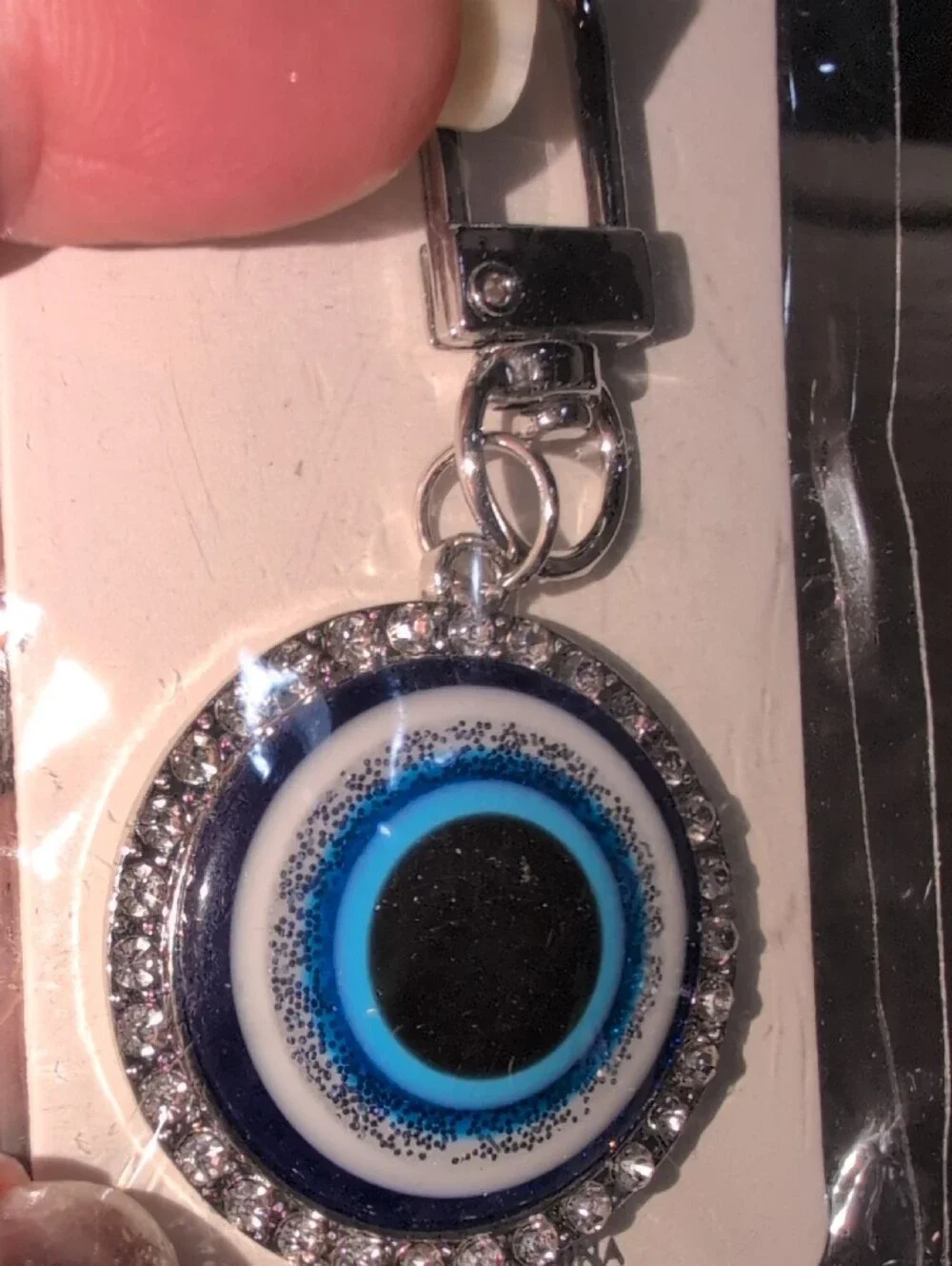 Mint Silver and Blue Evil Eye Keychain With Crystals